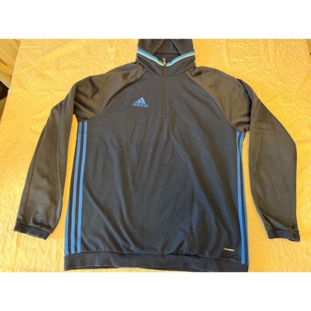 Adidas‎ ClimaWarm 1/4 Zip Royal Blue Hoodie XL – Retro Stripes Pullover